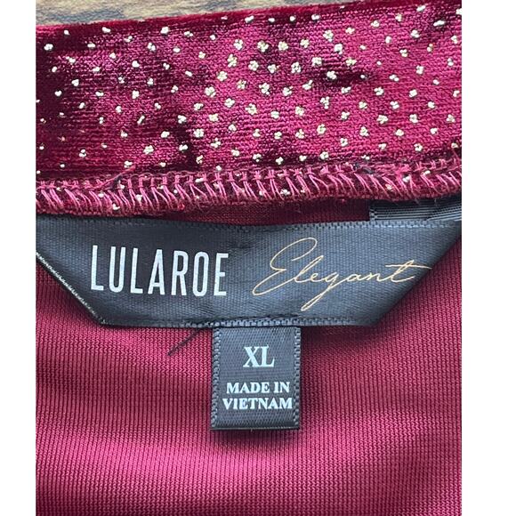 Lularoe Elegant Womens Red/Maroon Velvet Gold Glitter Comfortable Pocket Maxi - Picture 3 of 8